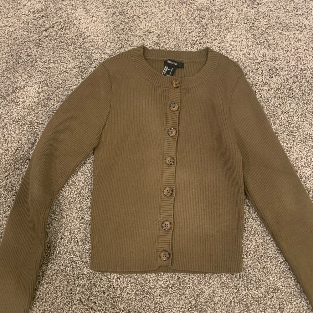 trendy army green button down sweater